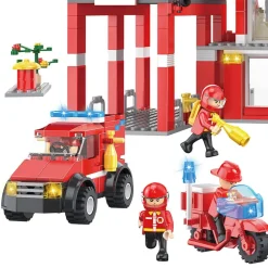 EUREKAKIDS Bloques de construcción estación de bomberos con vehículos de rescate - 827 piezas