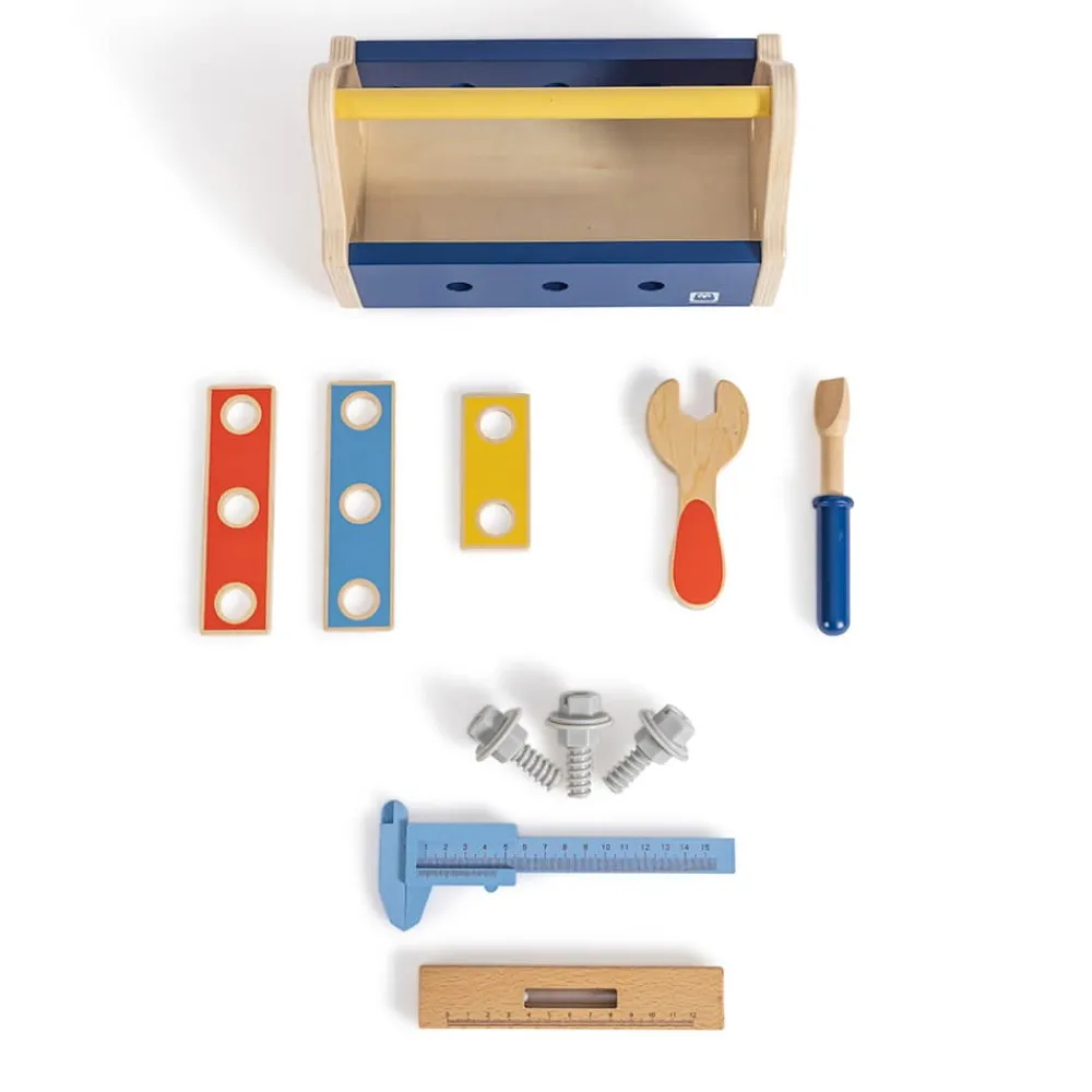 EUREKAKIDS Caja de herramientas de madera con accesorios