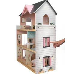 EUREKAKIDS Casita de muñecas de madera con ascensor