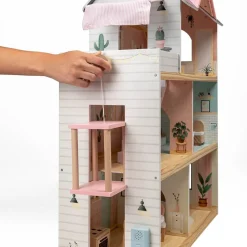 EUREKAKIDS Casita de muñecas de madera con ascensor