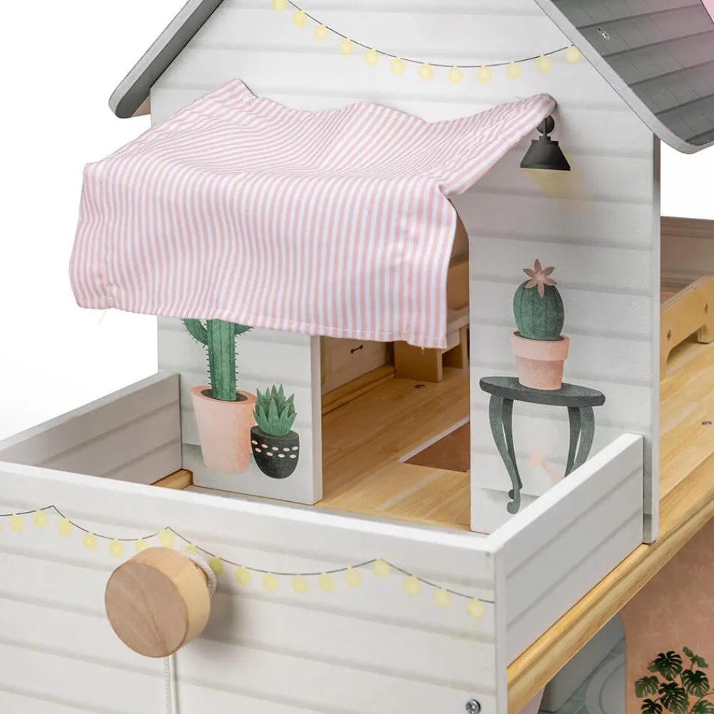 EUREKAKIDS Casita de muñecas de madera con ascensor