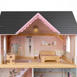 EUREKAKIDS Casita de muñecas de madera con ascensor