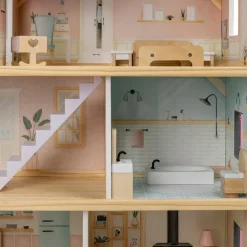 EUREKAKIDS Casita de muñecas de madera con ascensor