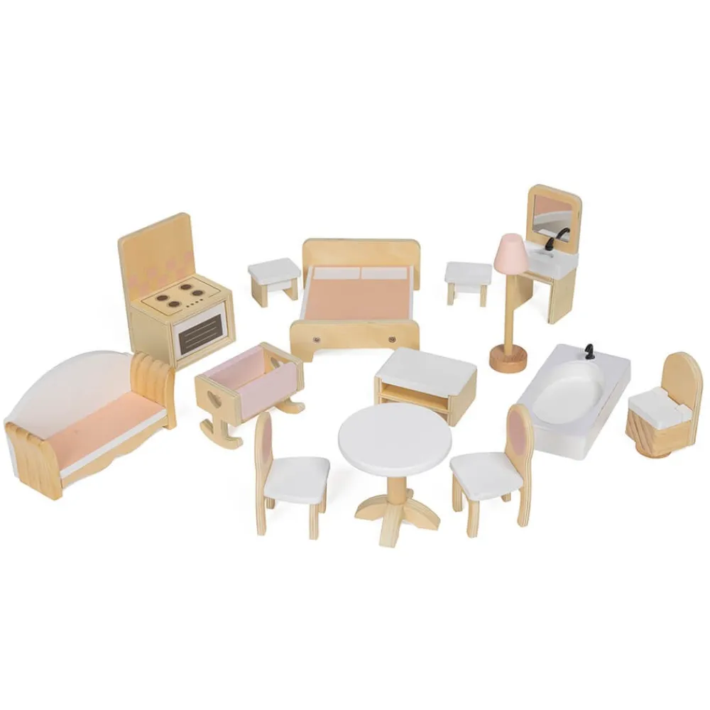 EUREKAKIDS Casita de muñecas de madera con ascensor