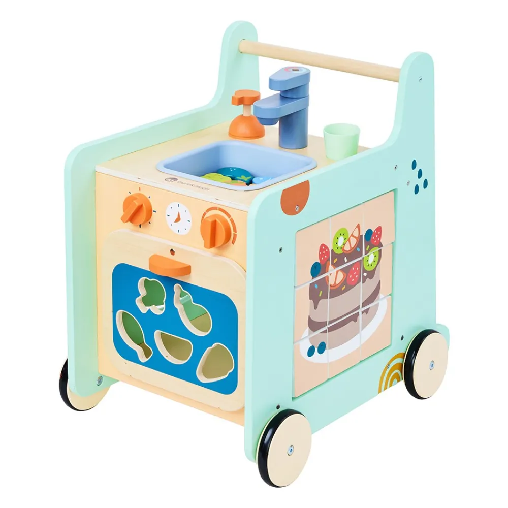 EUREKAKIDS Cocina caminador de madera 2 en 1
