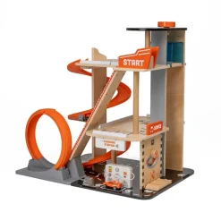 EUREKAKIDS Garaje de madera para coches de carreras