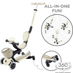 GLOBBER Go Up Baby Lights 360 – Patinete Evolutivo con Luces (Taupe)