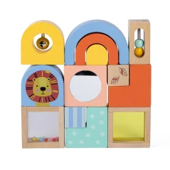 EUREKAKIDS Juguete de construcción sensorial de madera - 13 piezas