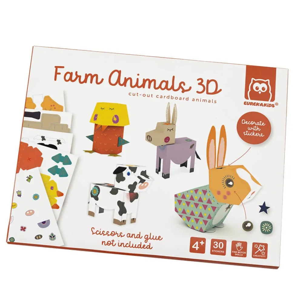 EUREKAKIDS Láminas para construir animales 3D de cartón – Farm Animals