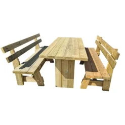 MASGAMES Mesa de madera de exterior CALELLA con bancos con respaldo VIC