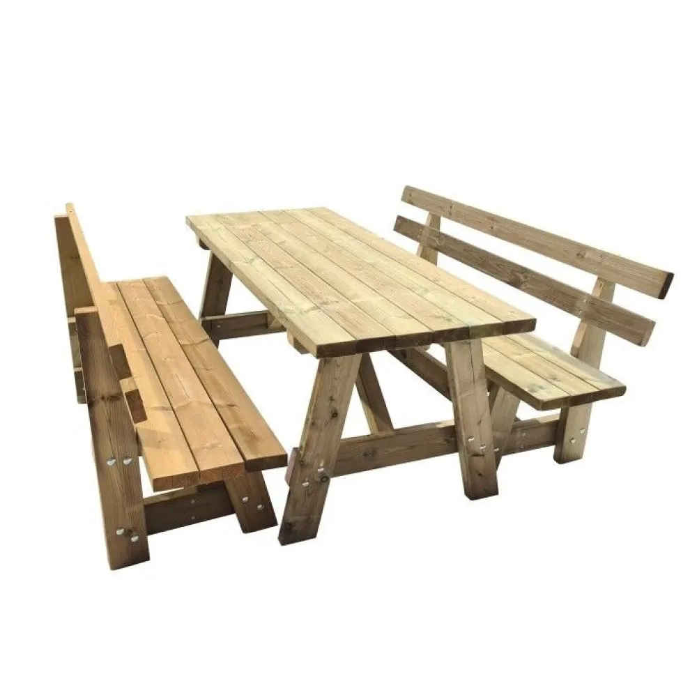 MASGAMES Mesa de madera ZURICH con bancos con respaldo VIC