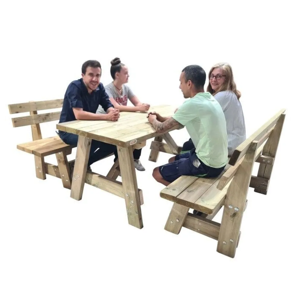 MASGAMES Mesa de madera ZURICH con bancos con respaldo VIC