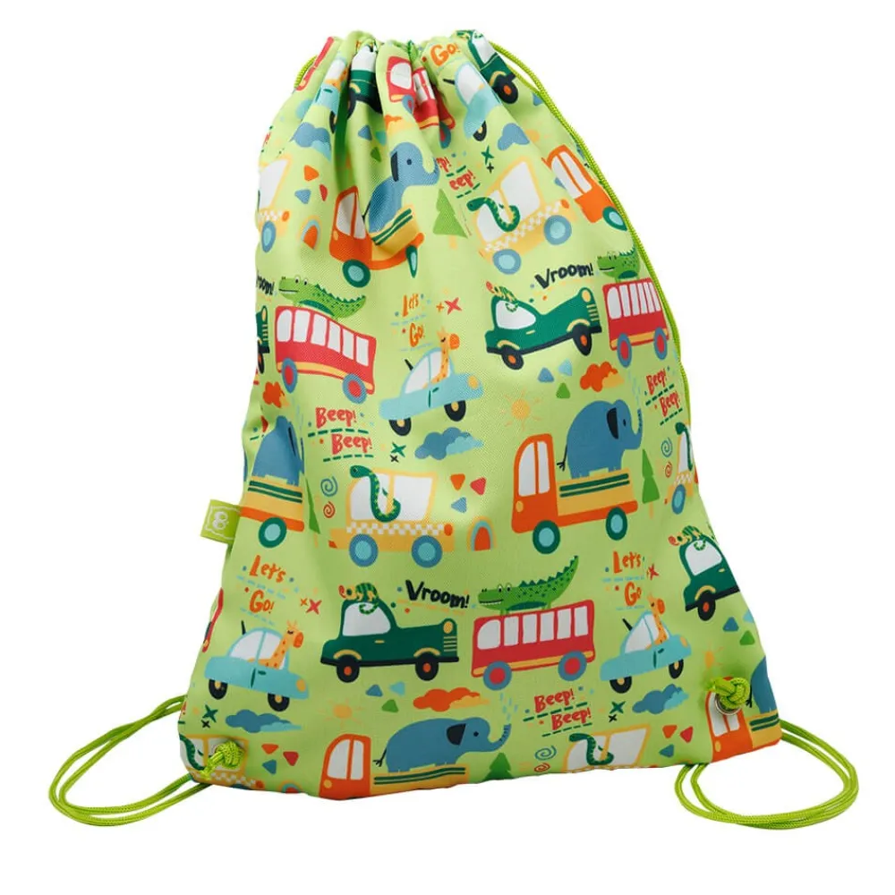 EUREKAKIDS Mochila de cuerdas y mochila saco infantil con estampado de coches