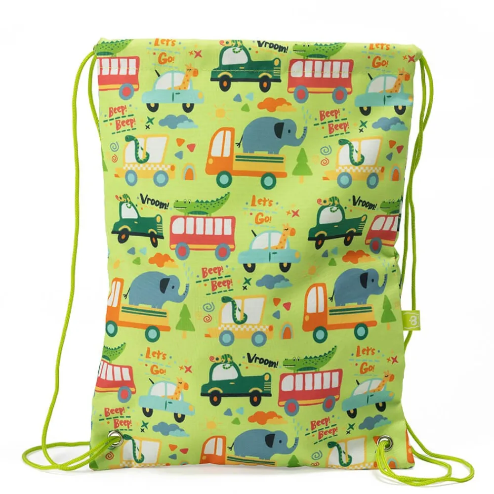 EUREKAKIDS Mochila de cuerdas y mochila saco infantil con estampado de coches