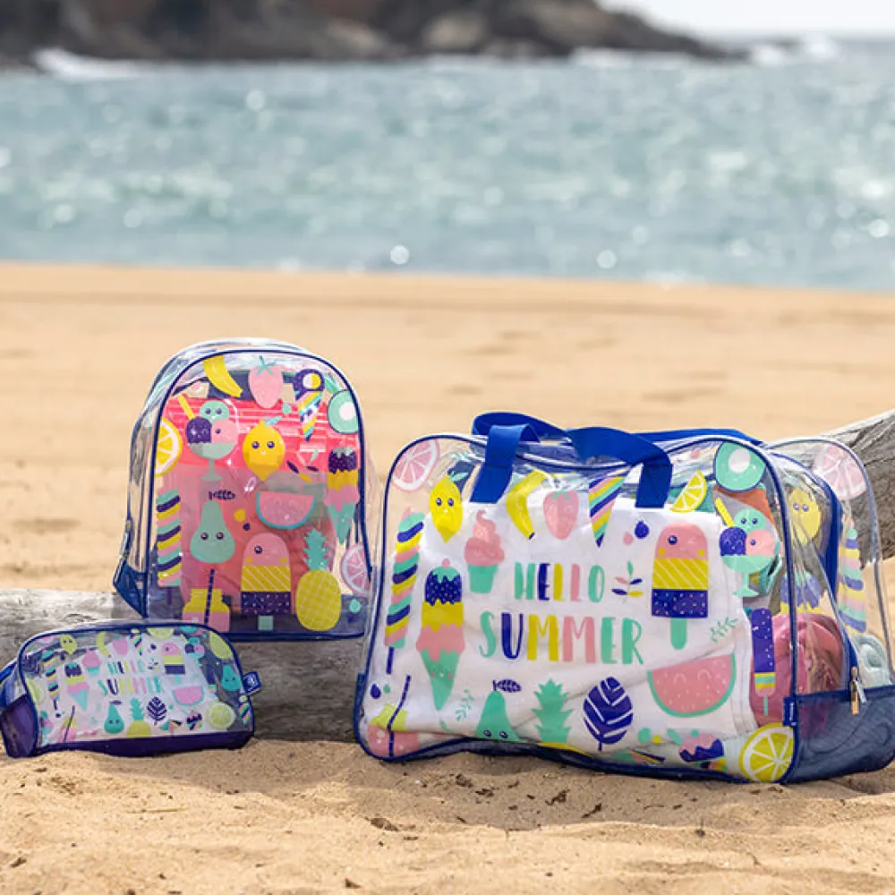 EUREKAKIDS Mochila de playa transparente con base de red color rosa