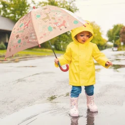 EUREKAKIDS Paraguas infantil rosa con estampado de animales del bosque