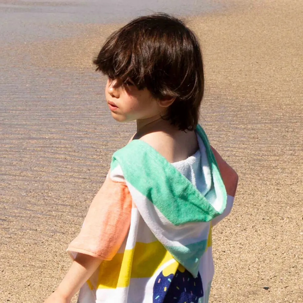 EUREKAKIDS Poncho toalla para niños ideal para piscina y playa – Hello Summer Stripes Poncho