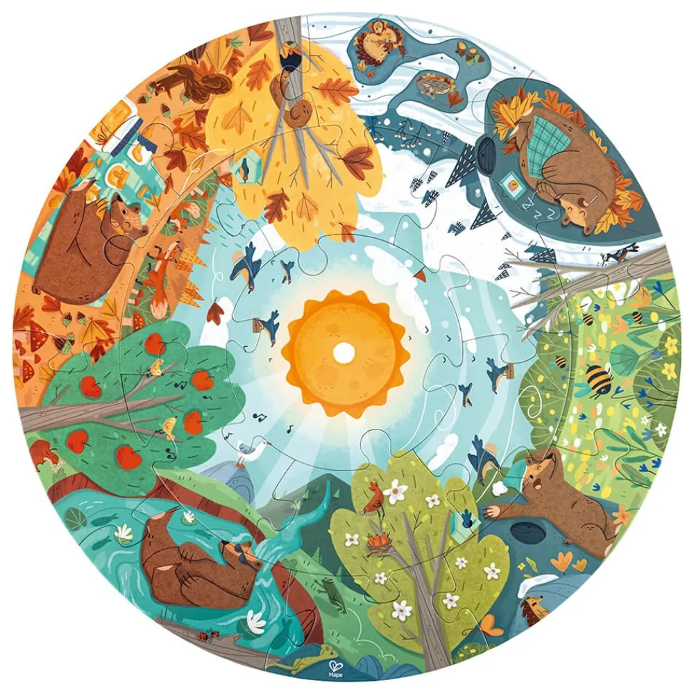 HAPE Puzle gigante circular iluminado de 16 piezas – Las 4 estaciones