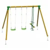 MASGAMES Área de juego de madera triple con 2 asientos de plástico y 1 balancín