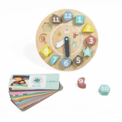 EUREKAKIDS Reloj encajable de madera con tarjetas para aprender las horas