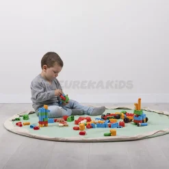 EUREKAKIDS Saco guardajuguetes y manta de juegos 2 en 1 verde lunares