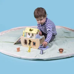 EUREKAKIDS Saco guardajuguetes y manta de juegos 2 en 1 verde lunares