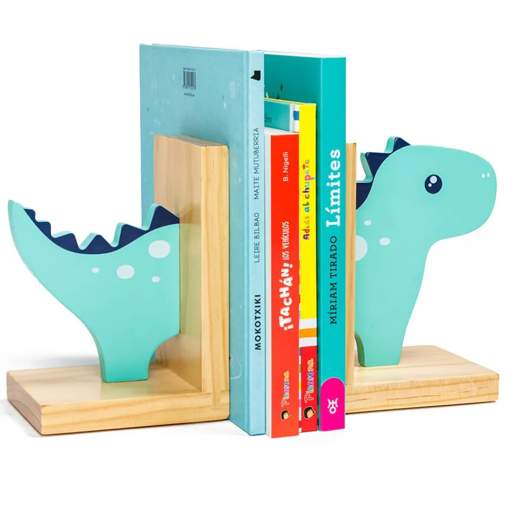 EUREKAKIDS Sujetalibros infantil original y decorativo de madera con forma de dinosaurio
